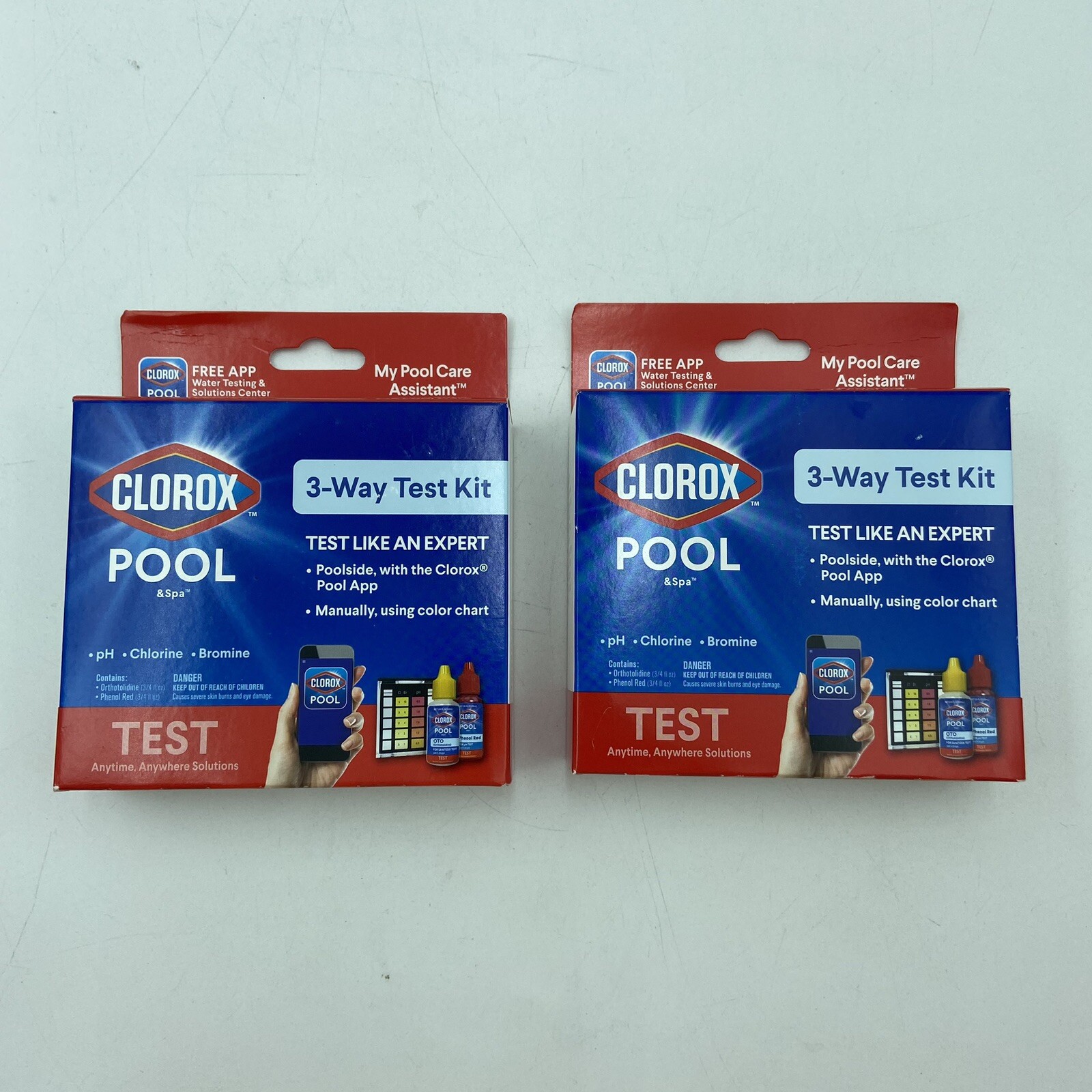 Lot (2) Clorox Pool & Spa 3-Way Water Test Kit for pH Chlorine Bromine - NEW