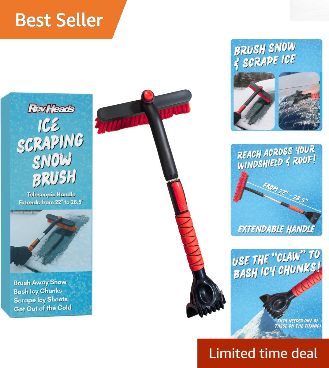 Winter Warrior Ice Scraper & Snow Brush - Telescopic to 28” for Extreme Weather