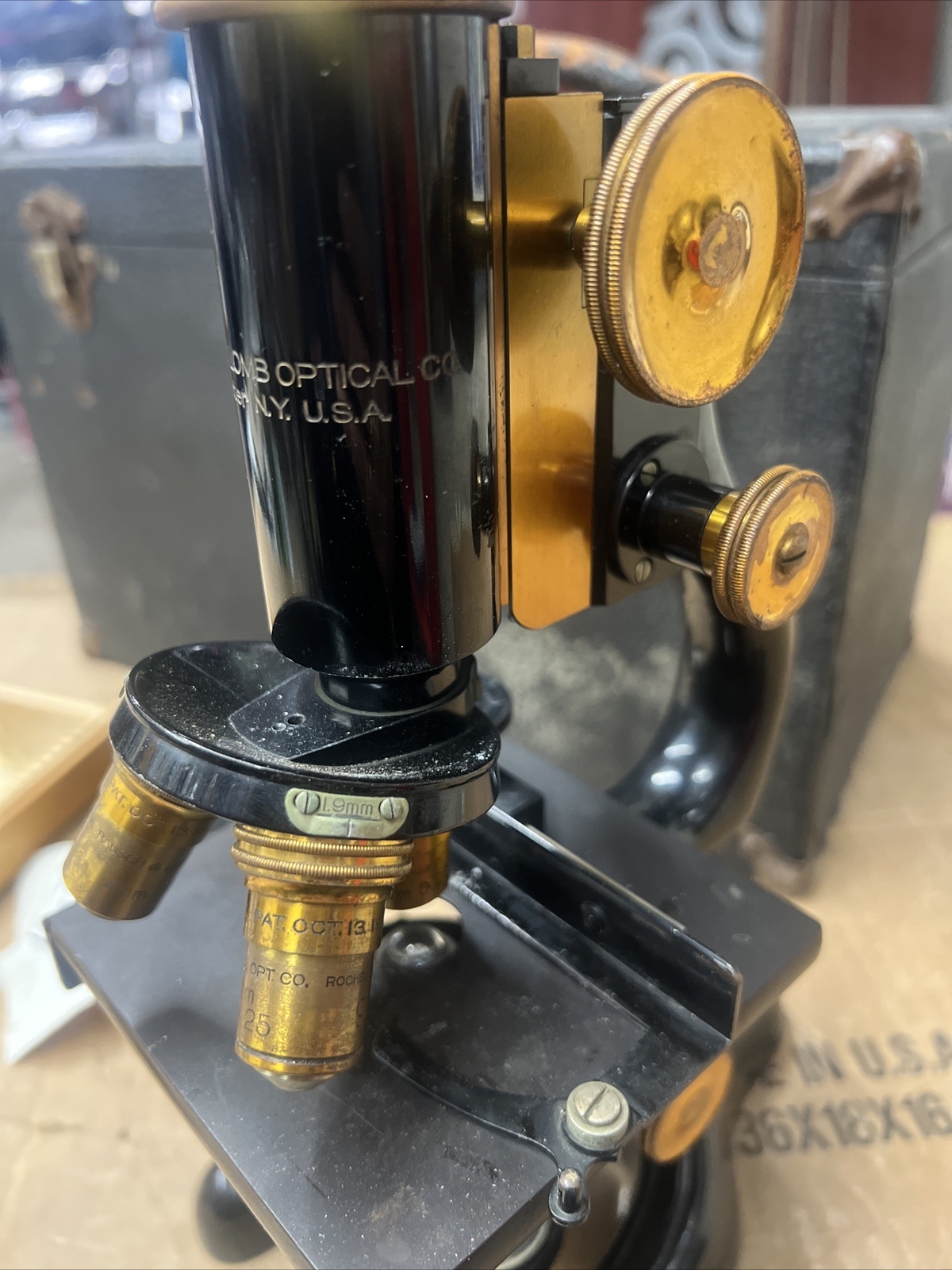 Vintage Rare 1915 Bausch & Lomb Optical Co. Iron and Brass Microscope