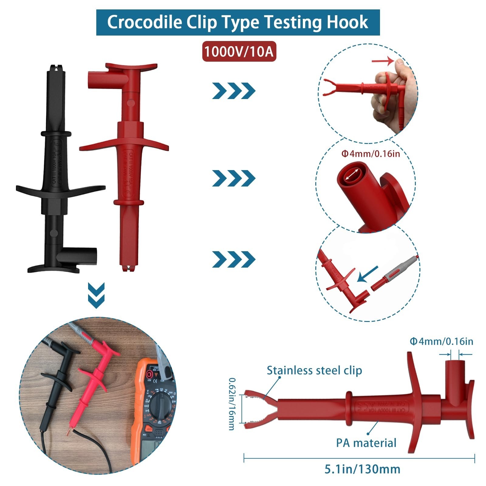 15 Pcs Multimeter Test Leads Kit with Alligator Clips,Test Hook,Test Probe,Tw...