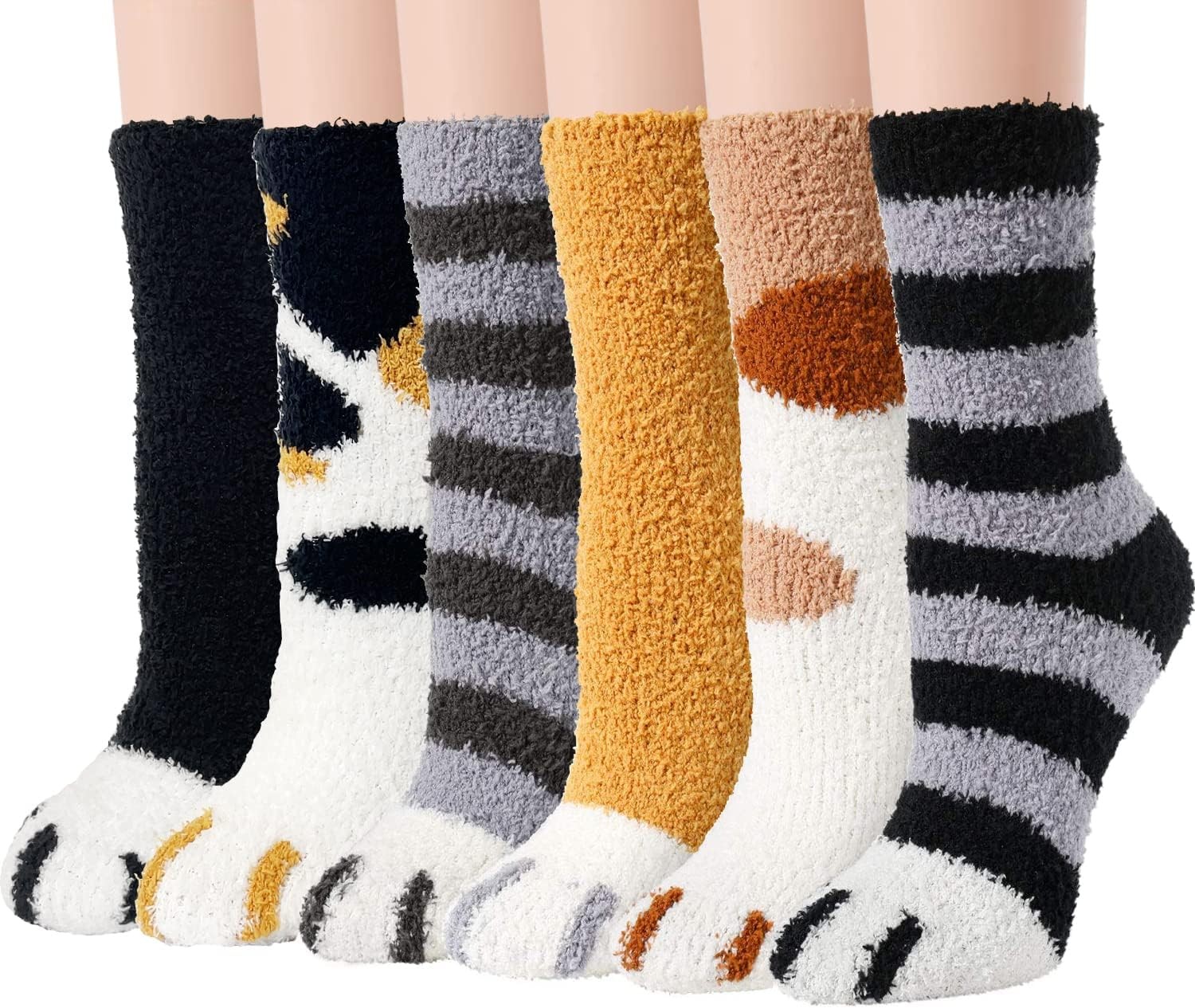 Ginmewrae Women Fuzzy Socks Cozy Soft Fluffy Cute Animal B Mix Color(6 Pairs)