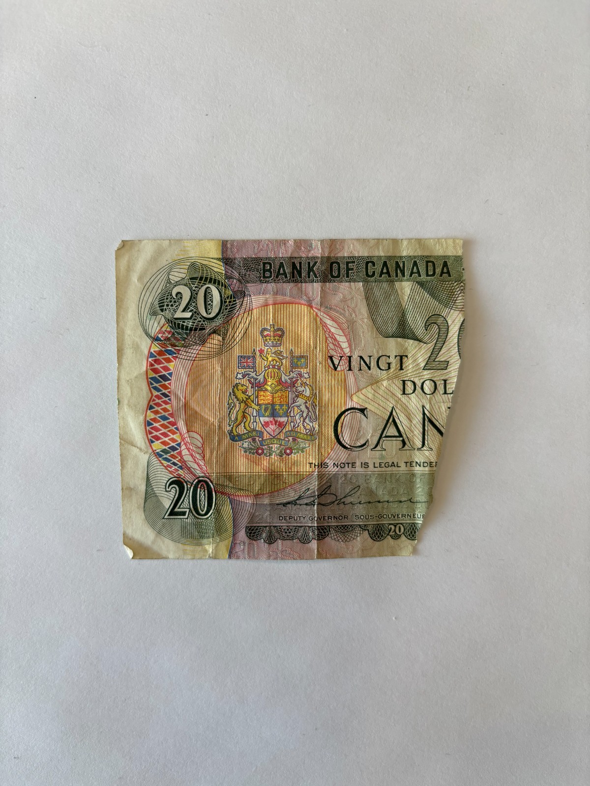 Bill 20$ Canada 1979 vintage bill torn in half
