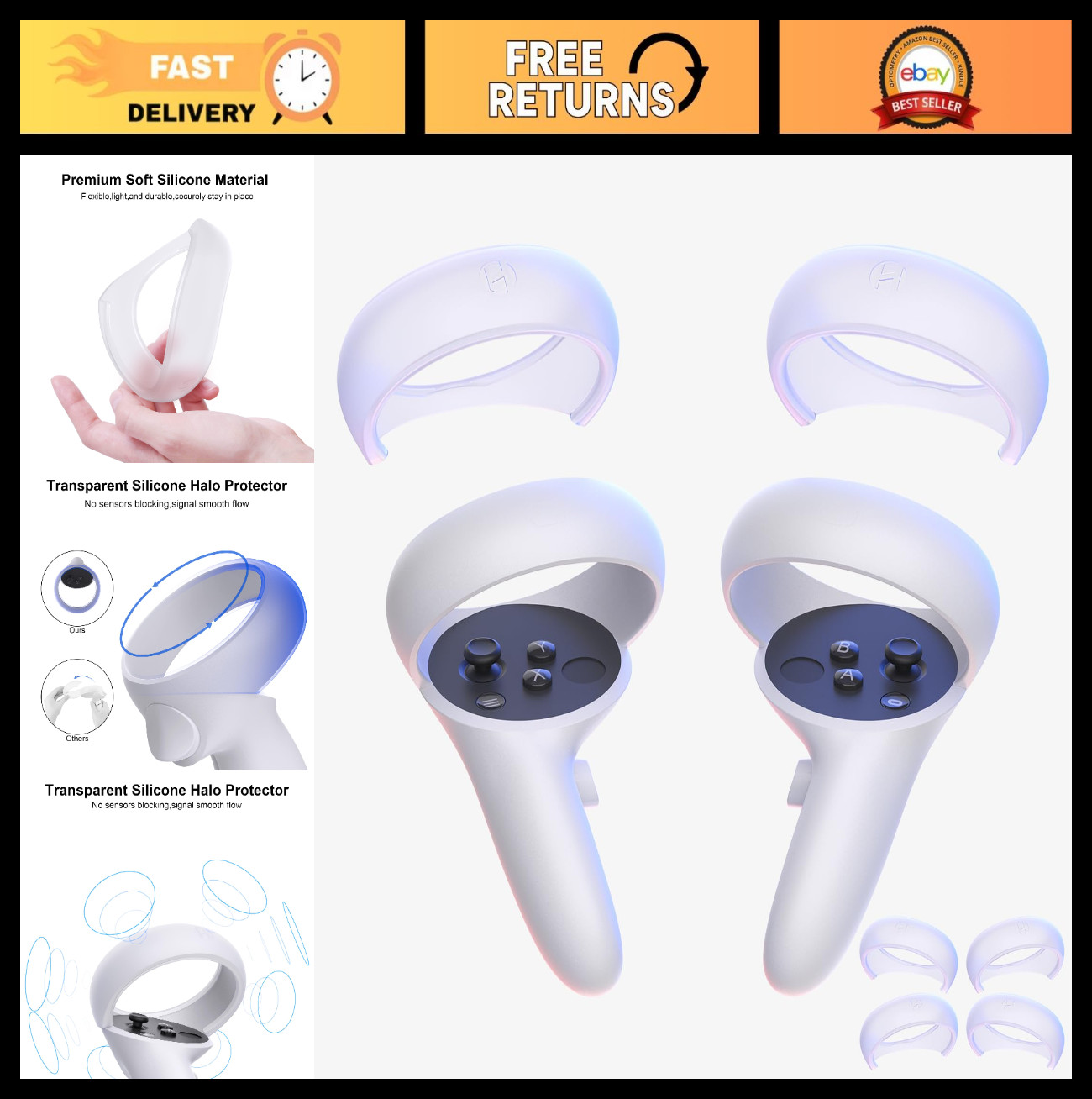 Silicone Controller Cover for Oculus Quest 2 - Soft Grips, Anti-Bump Protection,