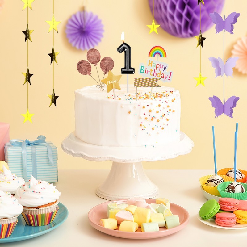 10 years old Black and yellow arc 3D birthday candles for cake decoration.