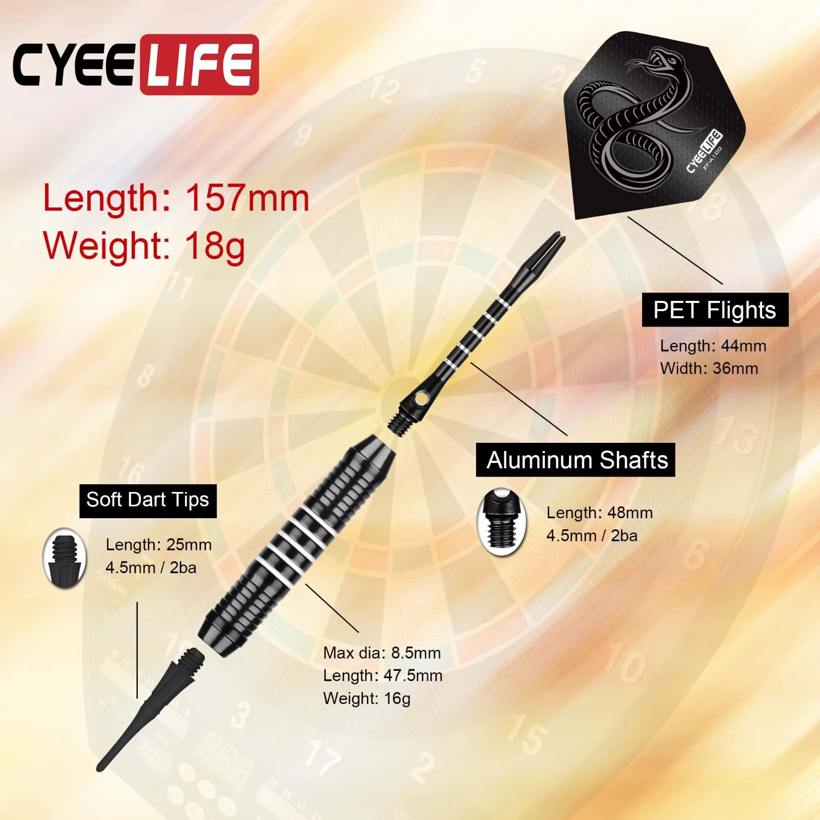 CyeeLife Darts Plastic Tip 18g Professional Soft Tip Darts with Storage Box