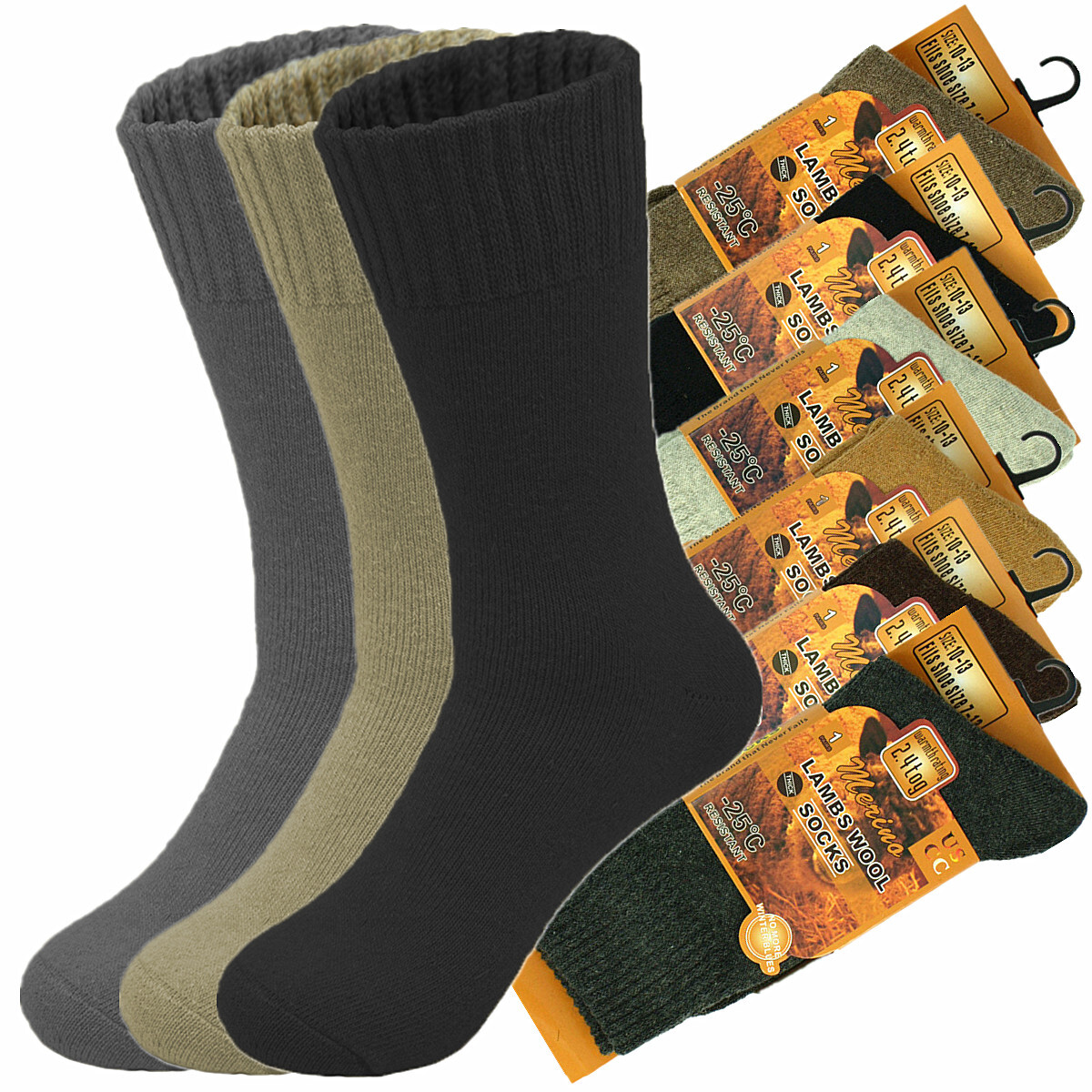 1-12 Pairs Mens Heavy Duty Merino Lambs Wool Winter Thermal Socks Size 10-13 Lot