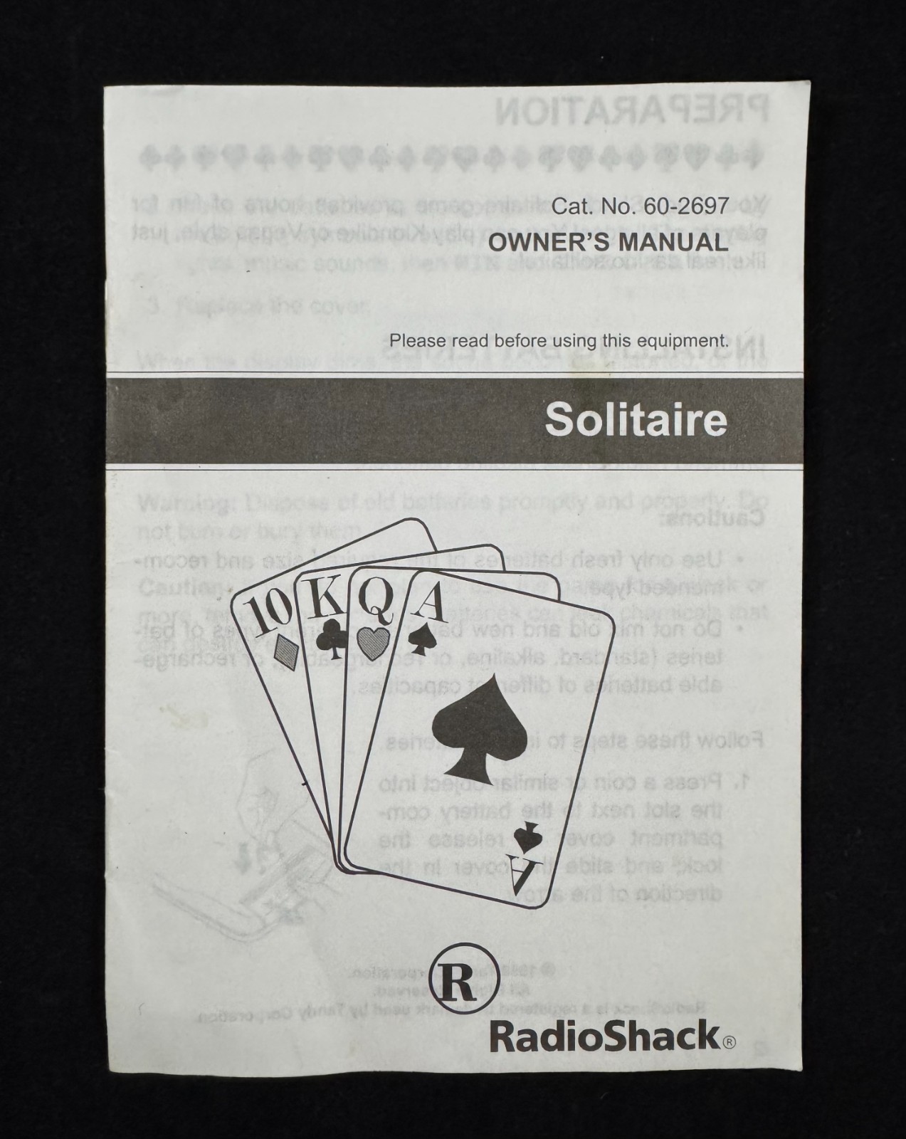 Vintage RadioShack Solitaire No. 60-2697 Owner's Manual