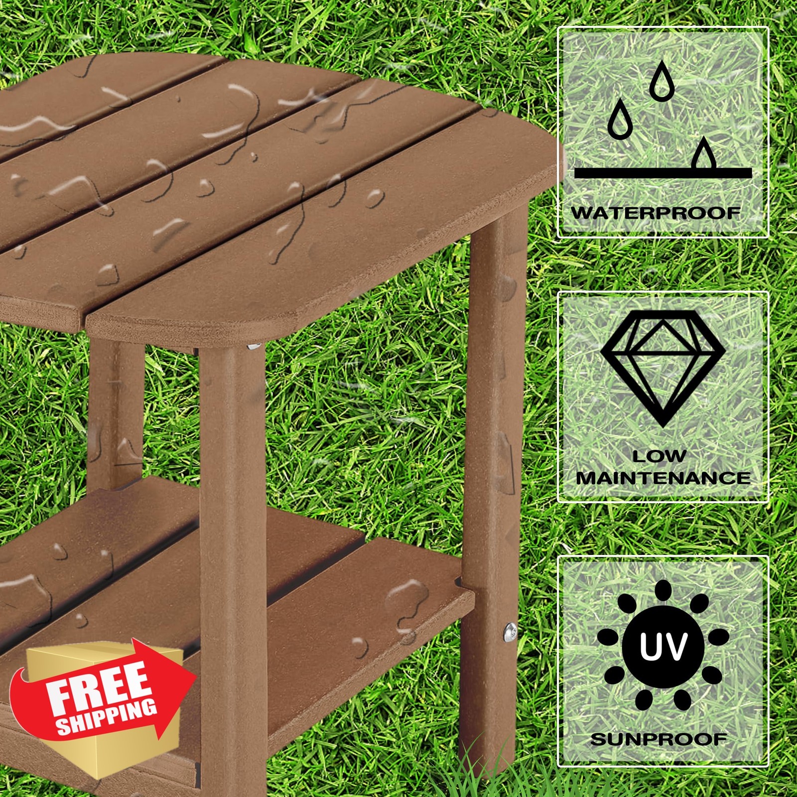 LZRS Oval Double Layer Side Table Brown Patio