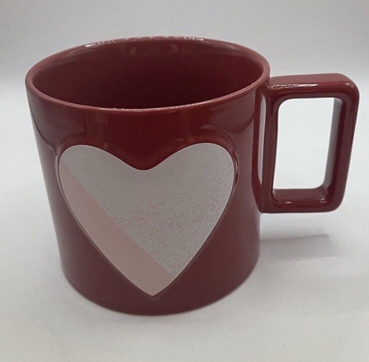 Starbucks Valentine's Day 2021 Red w/ Pink Heart Ceramic Coffee Mug Cup 16 oz