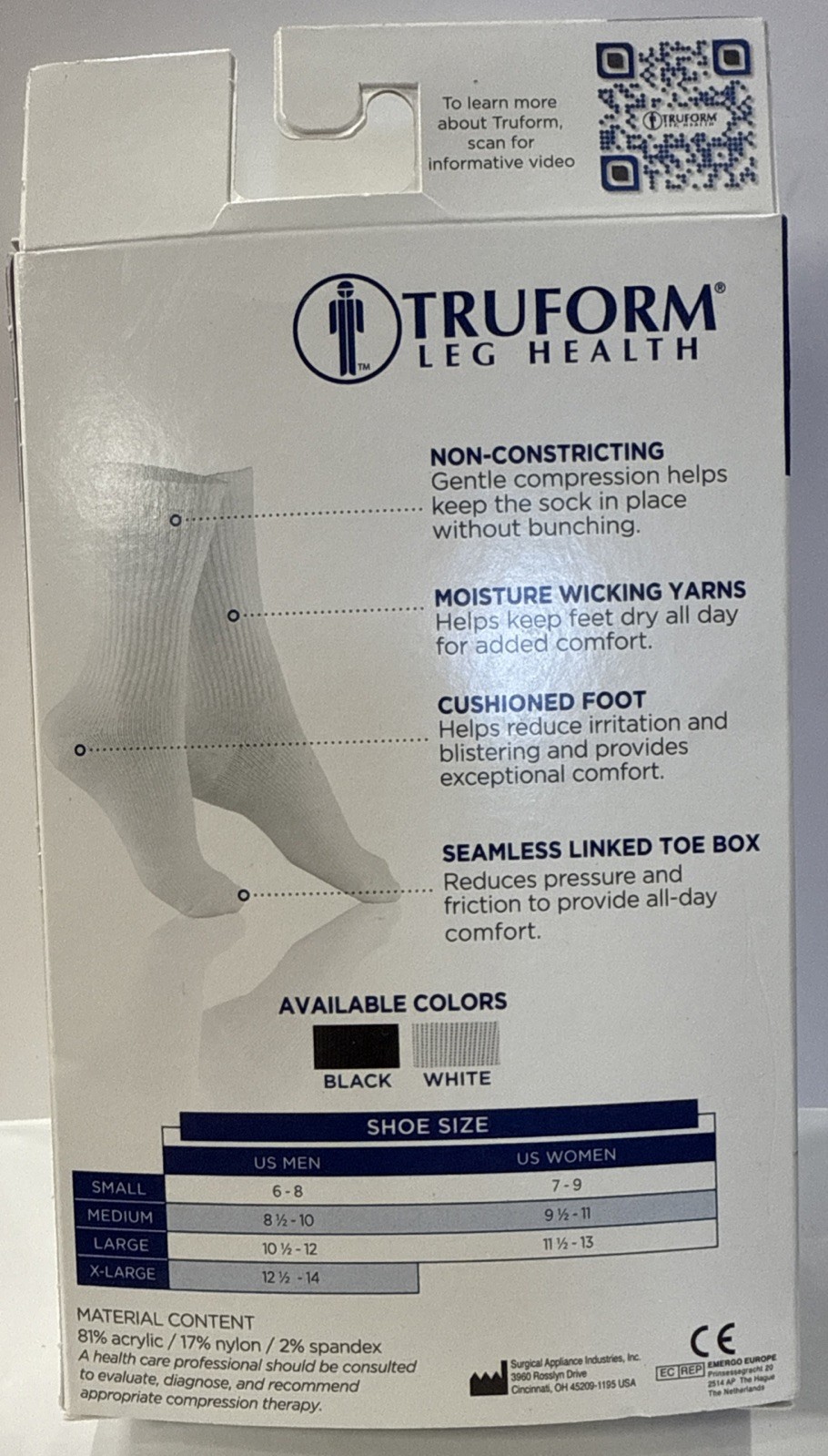 TRUFORM -1912WH-XL WHITE DIABETIC Compression Socks X-LARGE MEN/WOMEN 8-15 MMHG