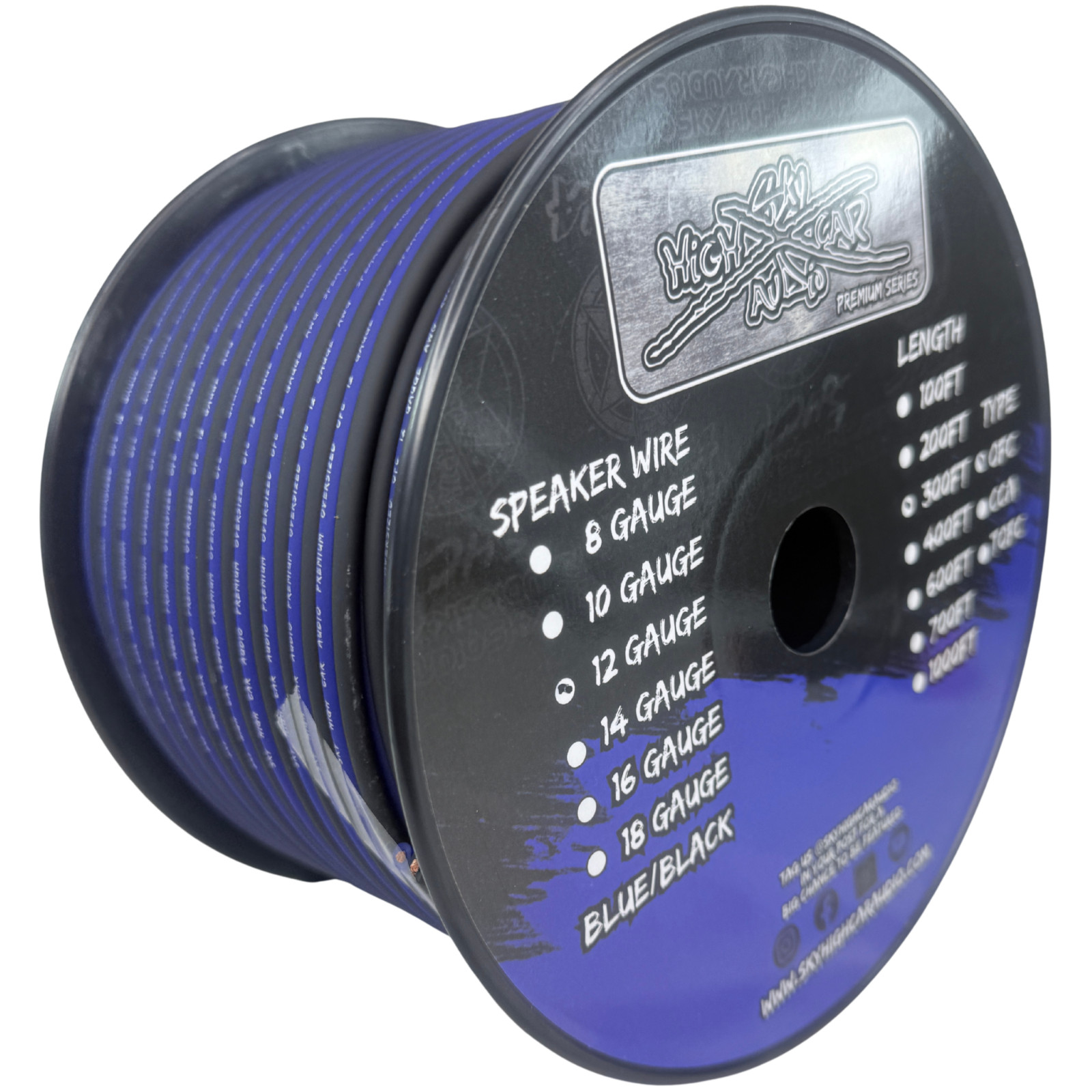 300' feet OFC 12 Gauge AWG BLUE/BLACK Oxygen Free Speaker Wire Car Home Audio