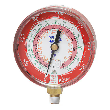 Yellow Jacket 49137 Gauge, 3-1/8 In Dia, High Side, Red, 800 Psi
