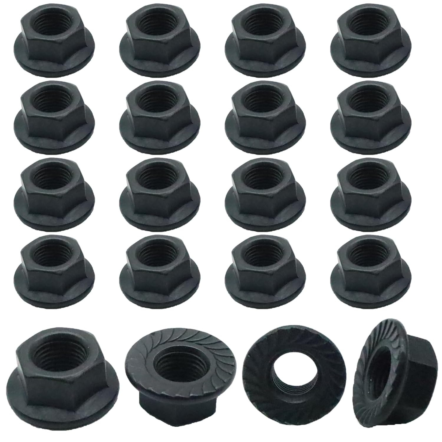 20Pcs M12 X 1.25Mm Flange Nut, Carbon Steel Thread Hardware Nuts Serrated Flange