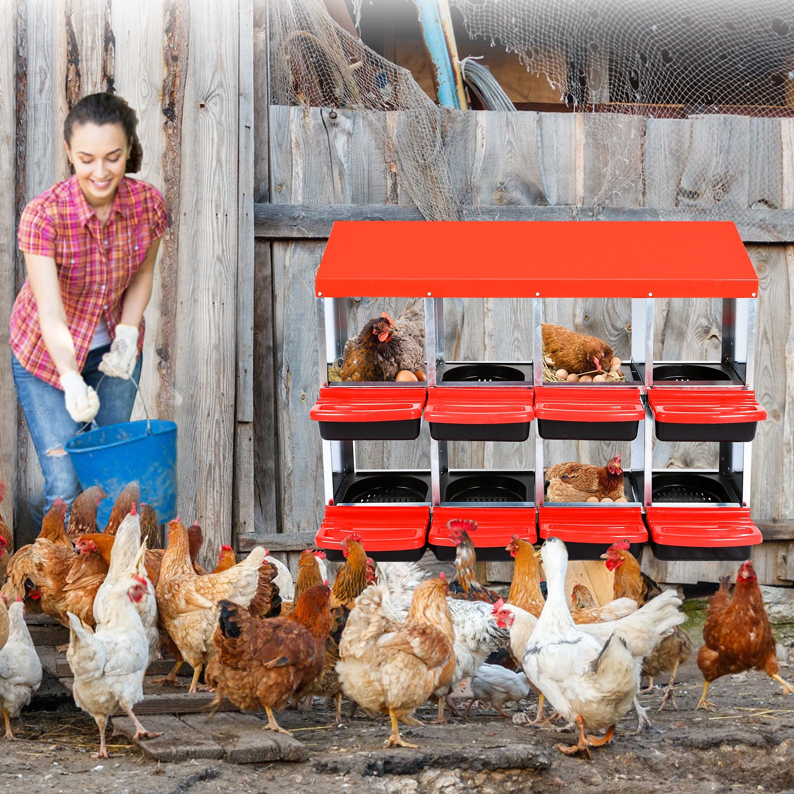 Chicken Nesting Boxes 8 Holes Nesting Boxes Chicken Laying Box with Lid Cover