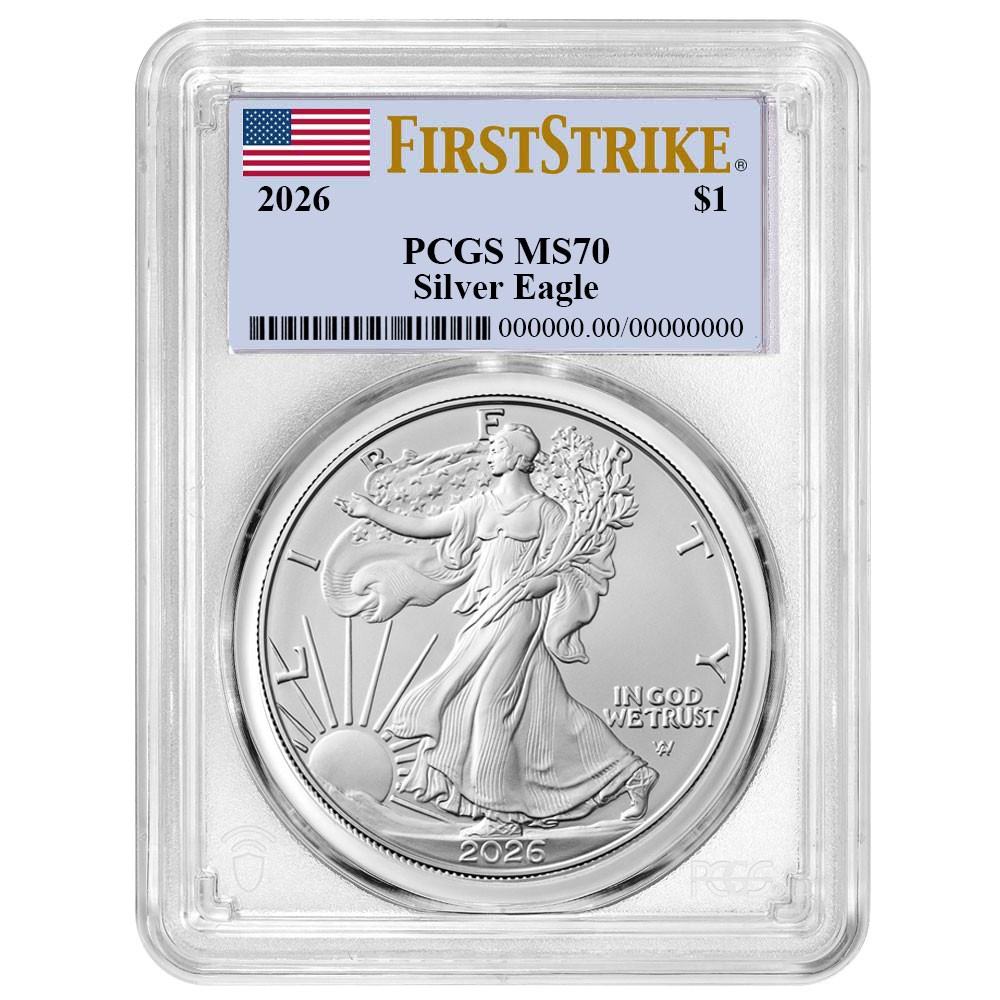 2026 $1 1-oz American Silver Eagle PCGS MS70 FS Flag Label