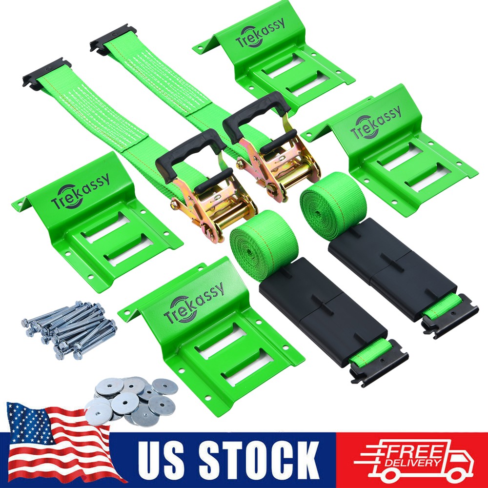 Etrack ATV UTV Wheel Chock Trailer Tire Strap Kit Tie Down Straps Towing System