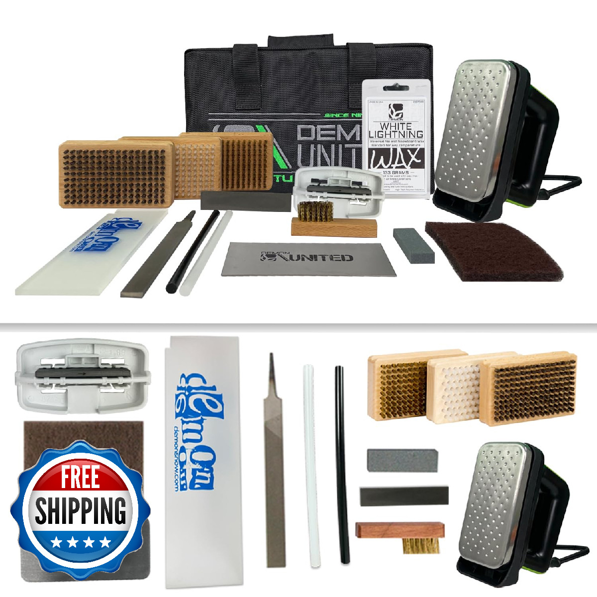 Demon Complete Ski/Snowboard Tune Kit - Wax, Brushes, Iron, P-tex & Case