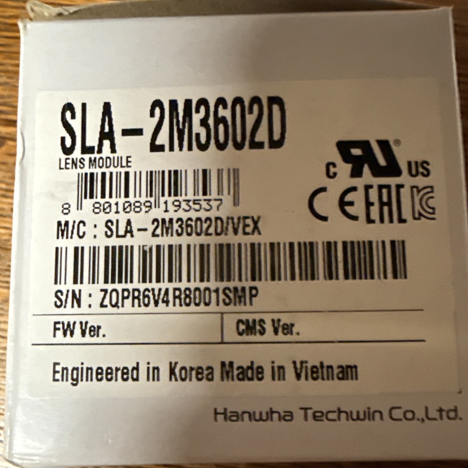 Hanwha Techwin PNM-7002VD Lens module, SLA-2M3602D