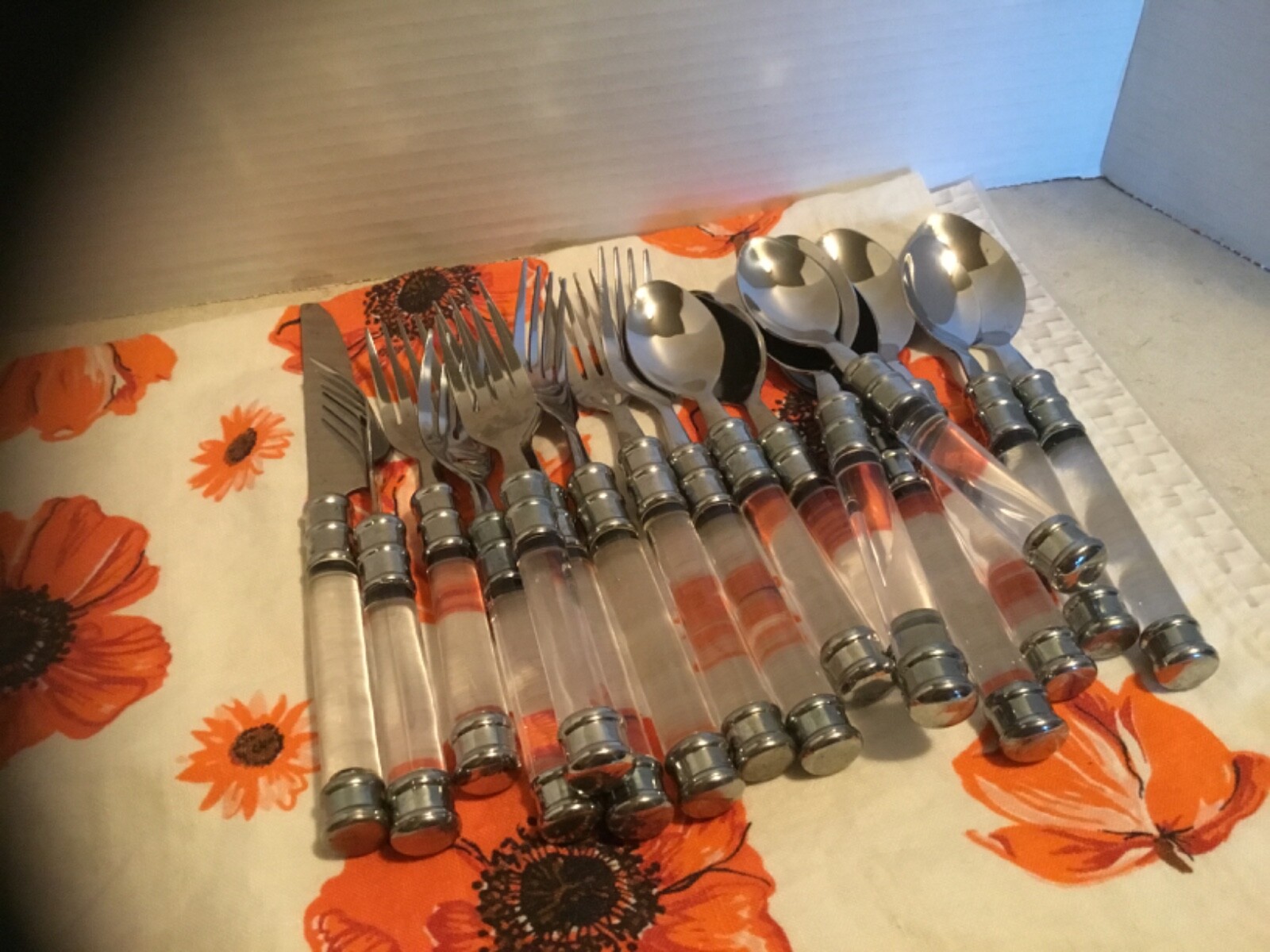 Vintage Clear Lucite Handle Stainless Flatware Assorted 17 Pcs. (Replacement)