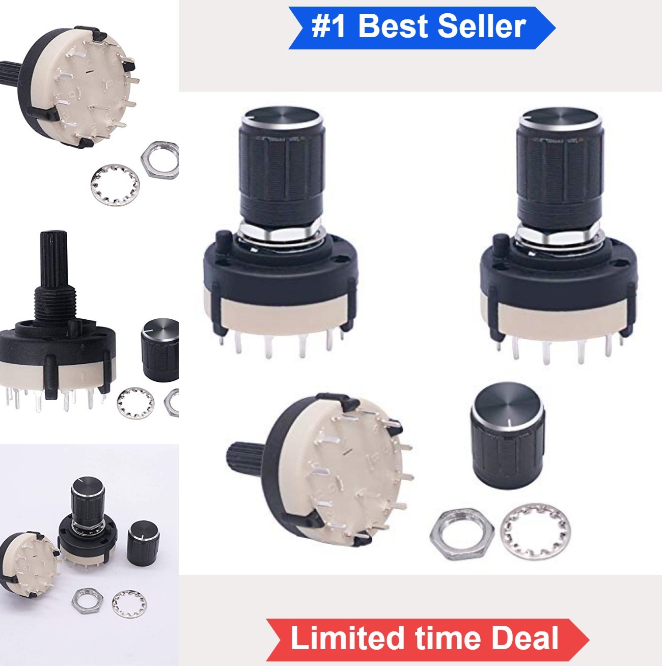 Rotary Switch 1 Pole 12 Position 1P12T Band Selector 3 Pack with Knobs