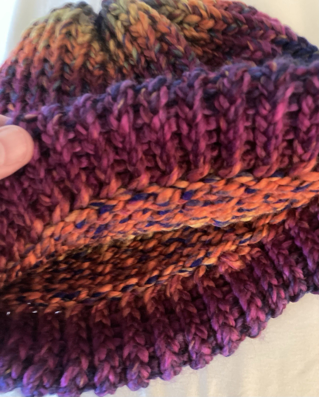 Handmade multicolor knit beanie hat for adults, 8-inch width