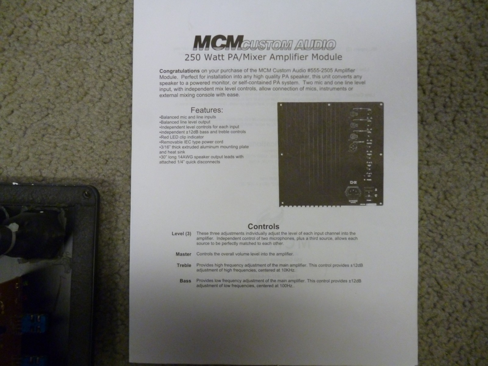 MCM 250 Watt PA/Mixer Plate Amplifier