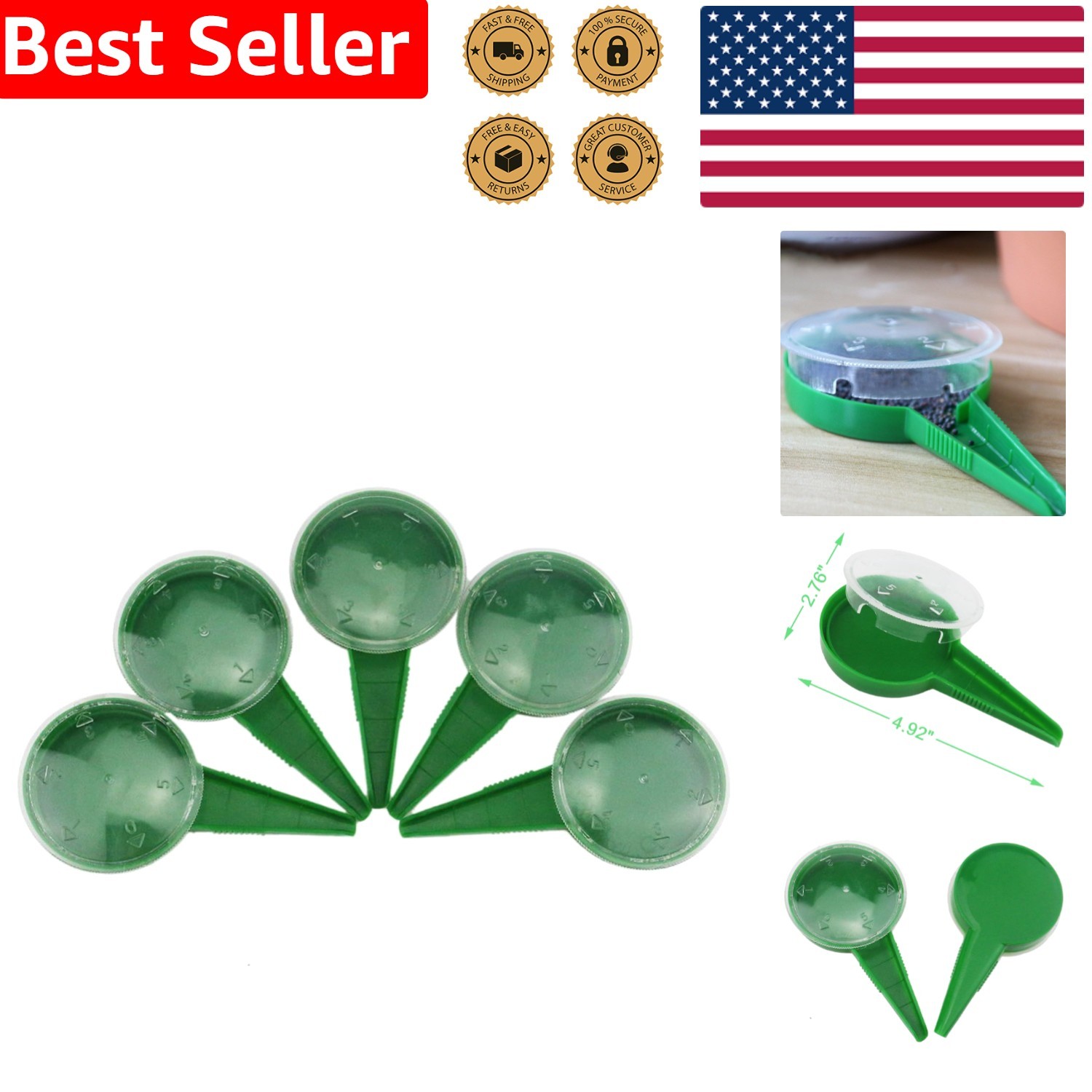 Natural 5-Dial Seed Spreaders - Precision Gardening Tool for Home Growers