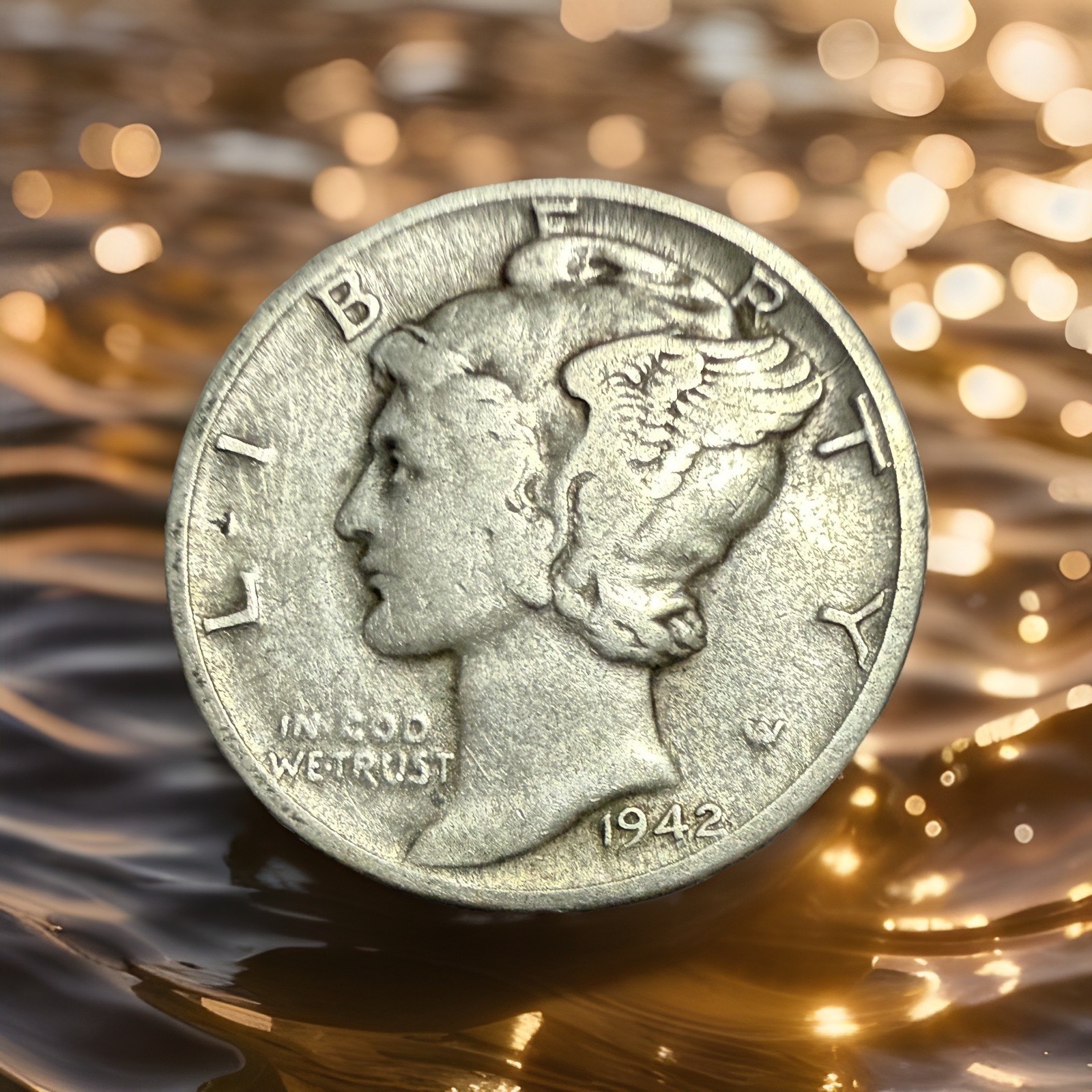 1942D Mercury Dime 10C Coin Error “In Cod We Trust” 90% Silver