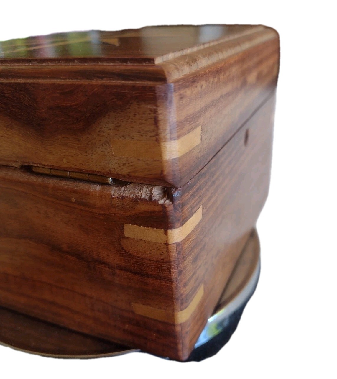 Wood Hinged Box With Compass Inside 4.75" X 4.75" X 3.25"