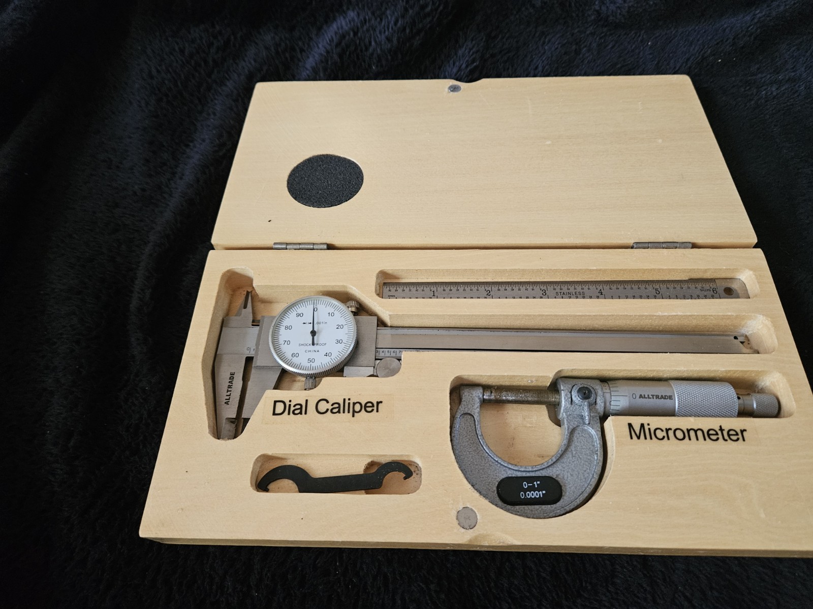 Alltrade Dial Caliper & 0-1" Micrometer Set in Original Wood Case - EX Cond -