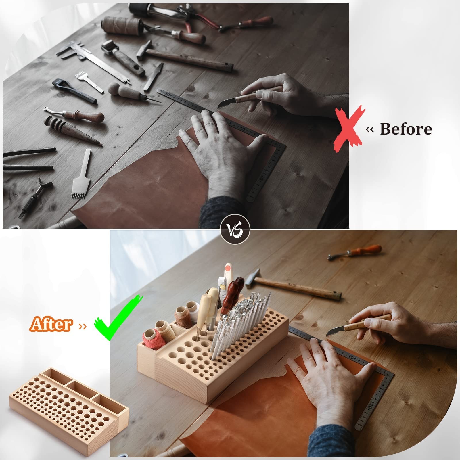 Joyibay 2 PCS Wooden Leather Tool Holders, Wooden Leather Craft Tools Rack St...