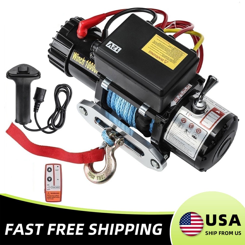 10000LBS Electric Winch 12V Synthetic Rope Off-road 4WD SUV Truck Towing Trailer
