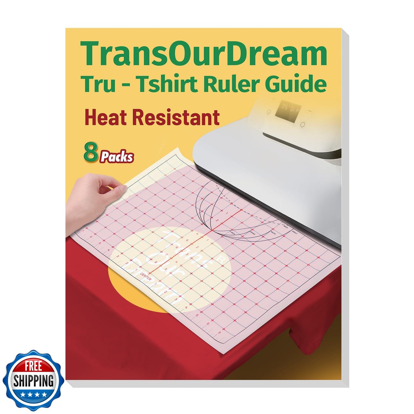 TransOurDream 8-Pack Heat Resistant Paper Tshirt Ruler Guide, 16'' Translucen
