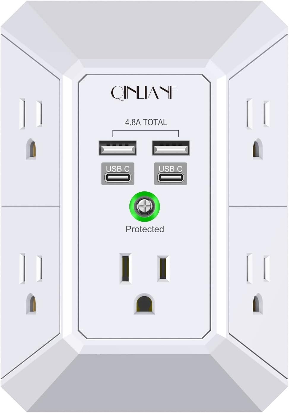 USB Wall Charger, Surge Protector, QINLIANF 5 Outlet Extender with 4 USB Chargin