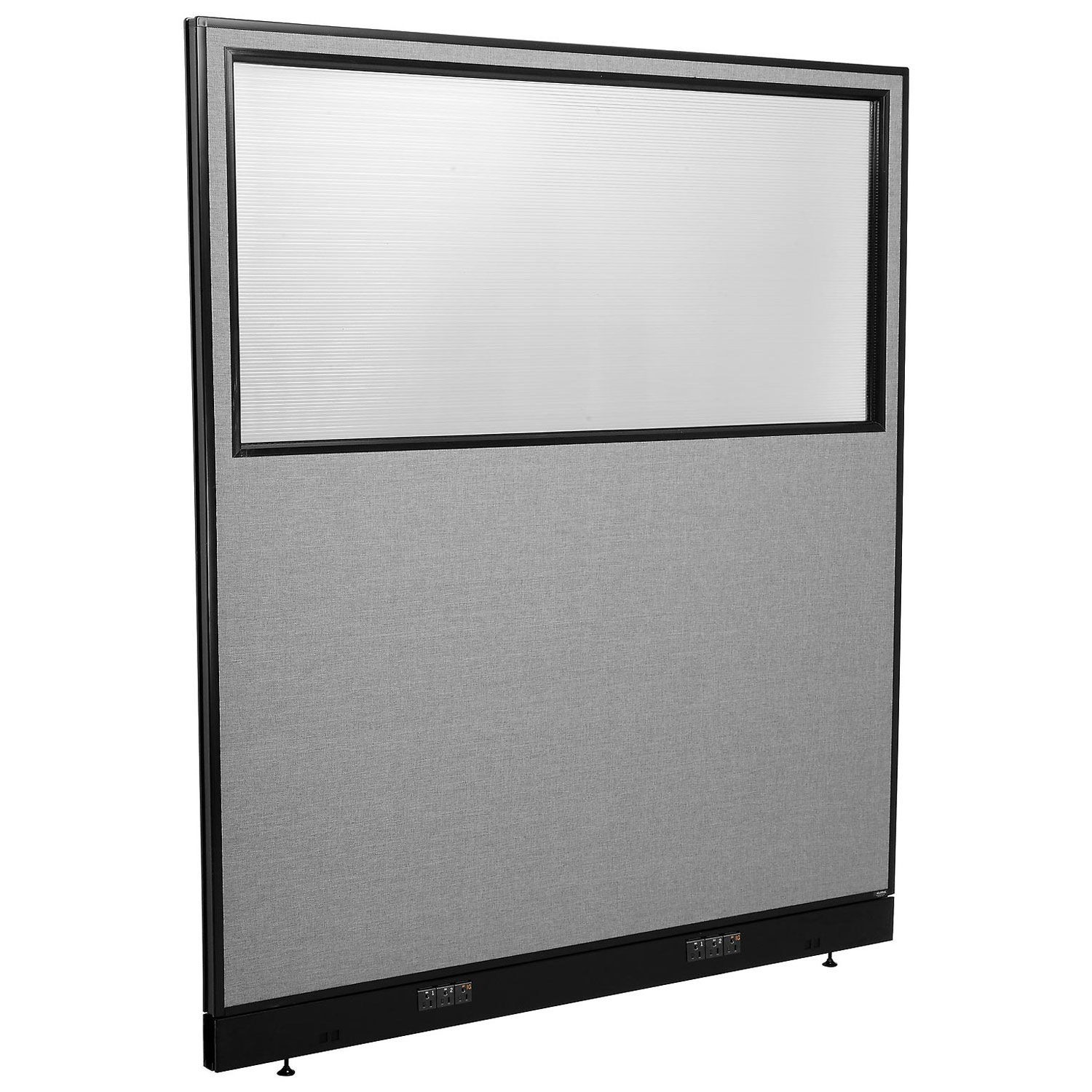 60-1/4"W x 64"H Electric Office Partition Panel with Partial Window Gray