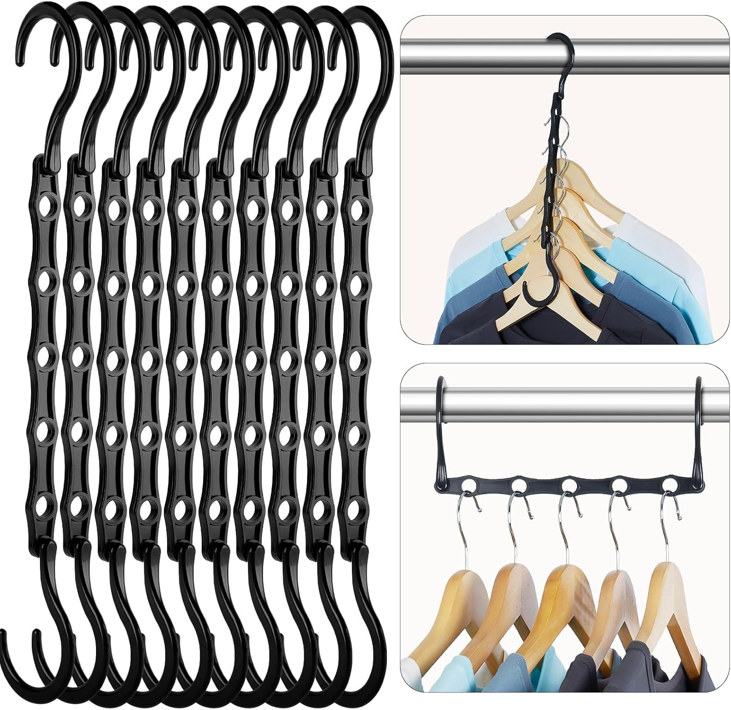 Black Magic Space Saving Hangers 10 Pack, Premium Smart Hanger Hooks, Sturdy Cas