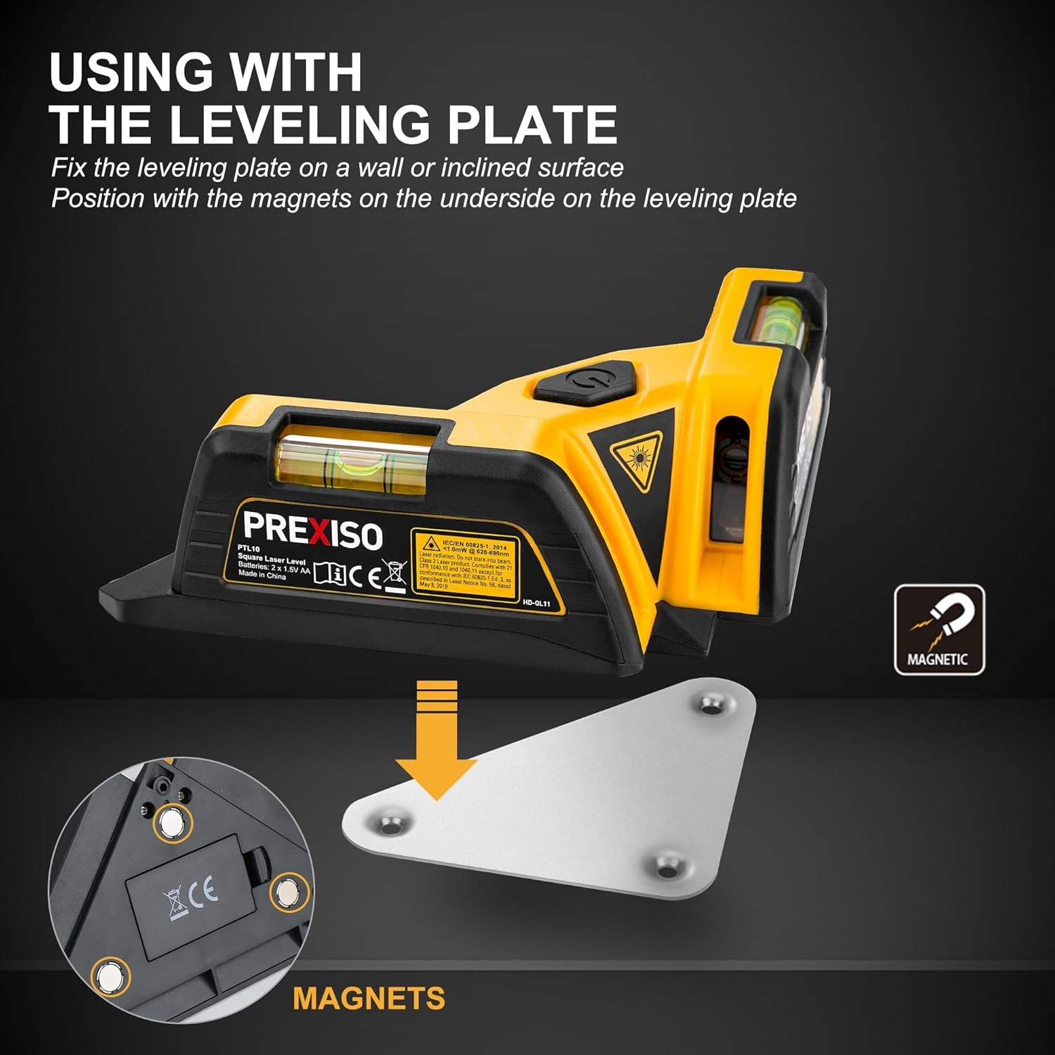 PREXISO 30Ft Magnetic Square Laser Level 90° Tile Line with 2 Bubble Vials USA