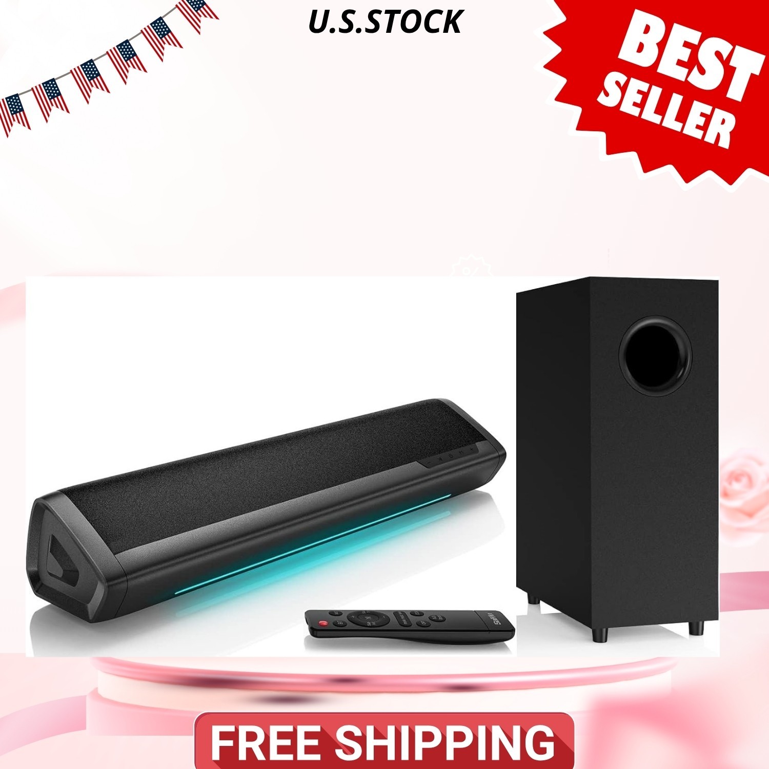 Sound Bar for TV with Subwoofer, 2.1 Deep Bass, Bluetooth Home Speaker 17"