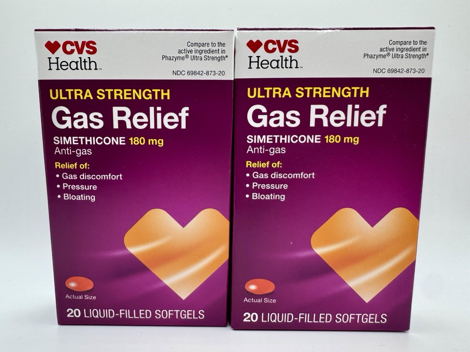 Lot of 2 CVS Health Ultra Strength Gas Relief Simethicone 180mg 20ct