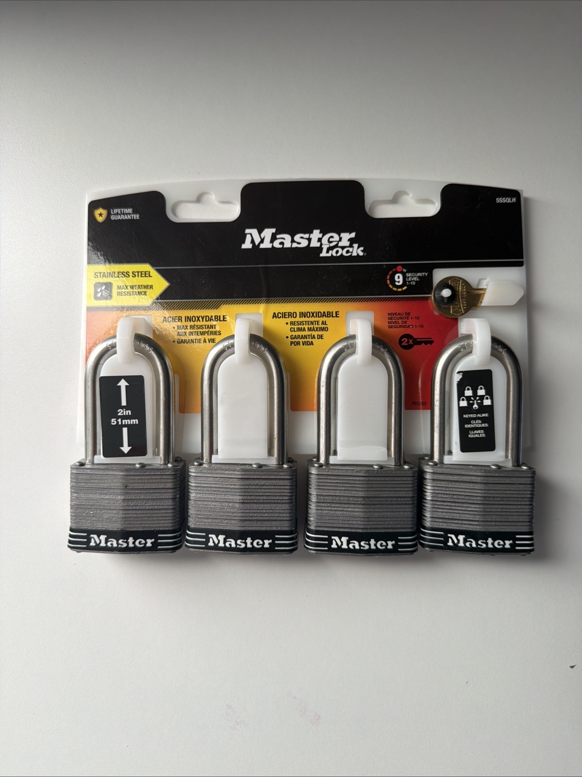 Master Lock 5SSOLH Keyed Alike Stainless Steel Padlocks 4-Pack 2in Shackle