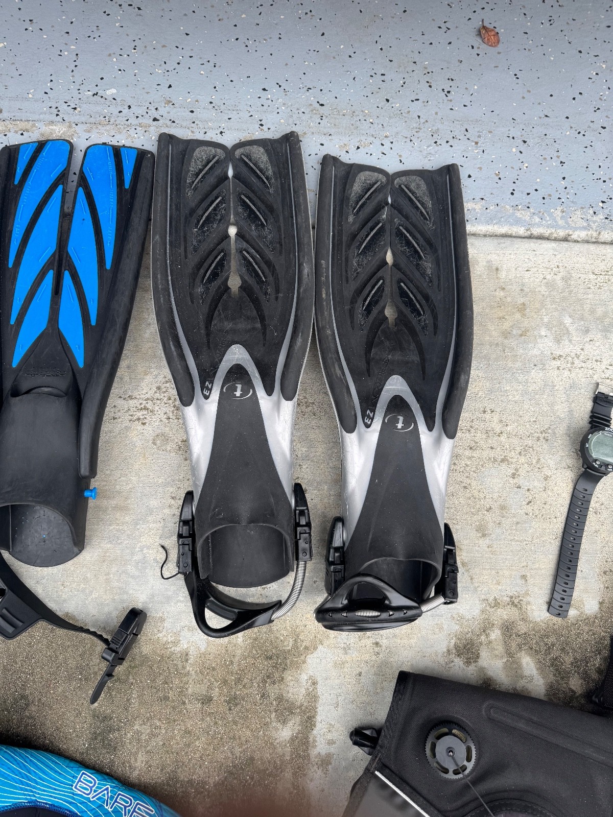 scuba diving equipment set. BCDs and wetsuit