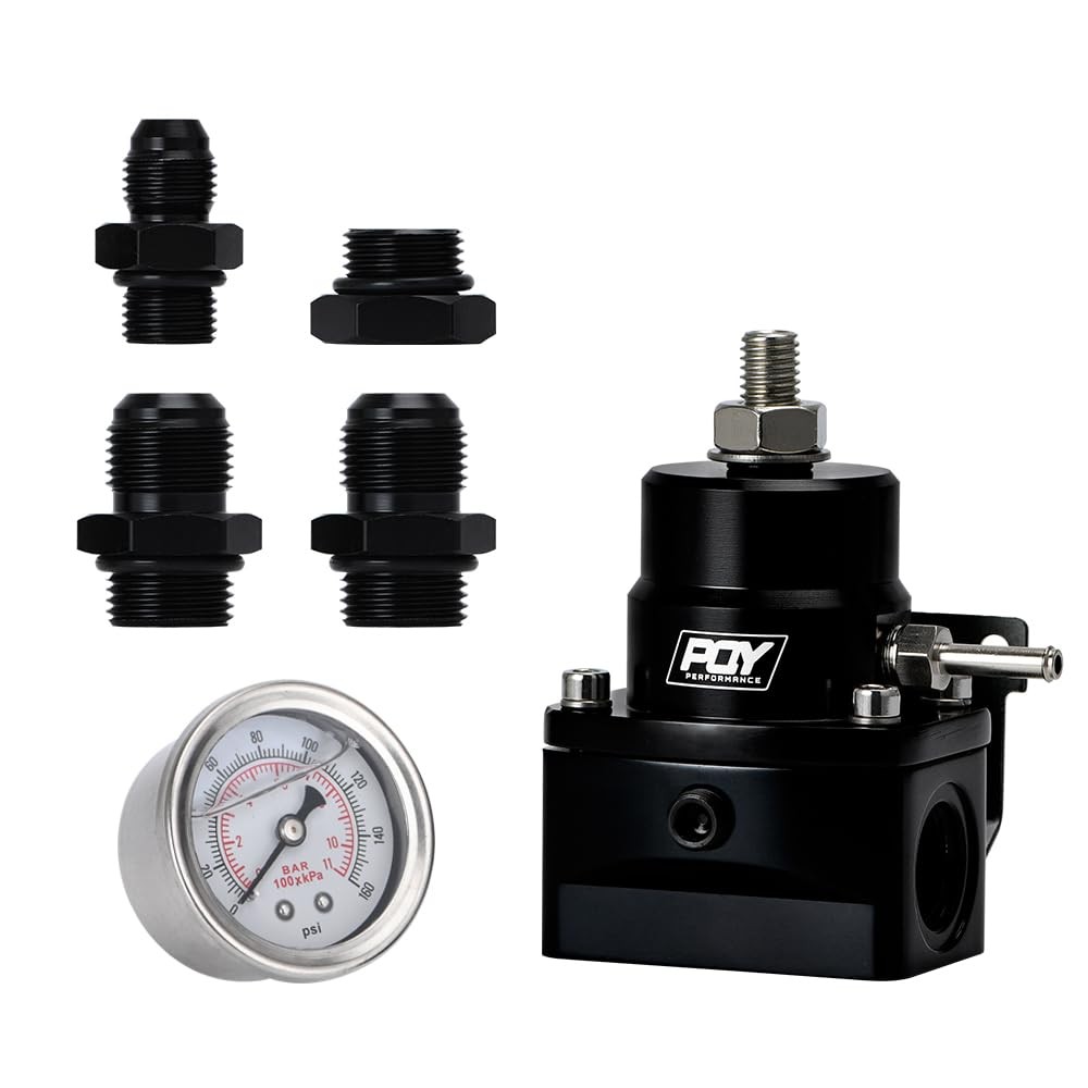 Fuel Pressure Regulator AN8 Feed & AN6 Return Line + 0-160PSI Gauge dark black