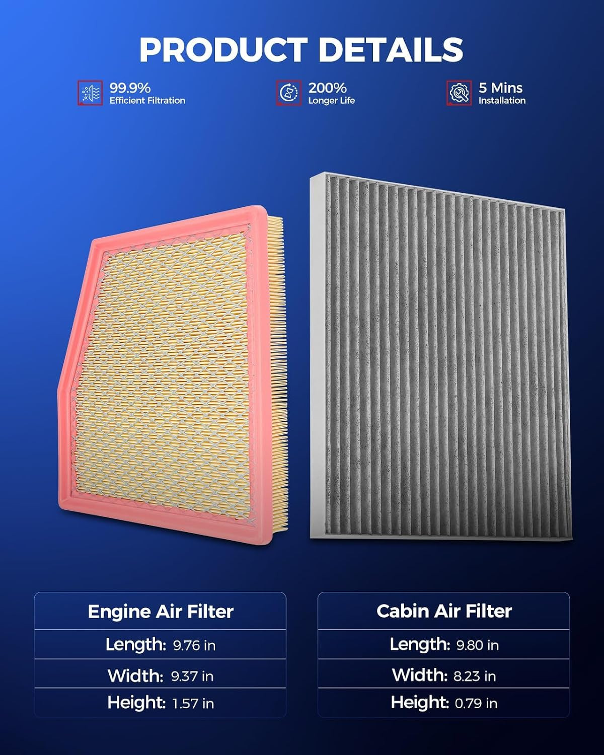 Engine & Cabin Air Filter Kit, Replacement for Chrysler Pacifica 2017-2026 3.6L
