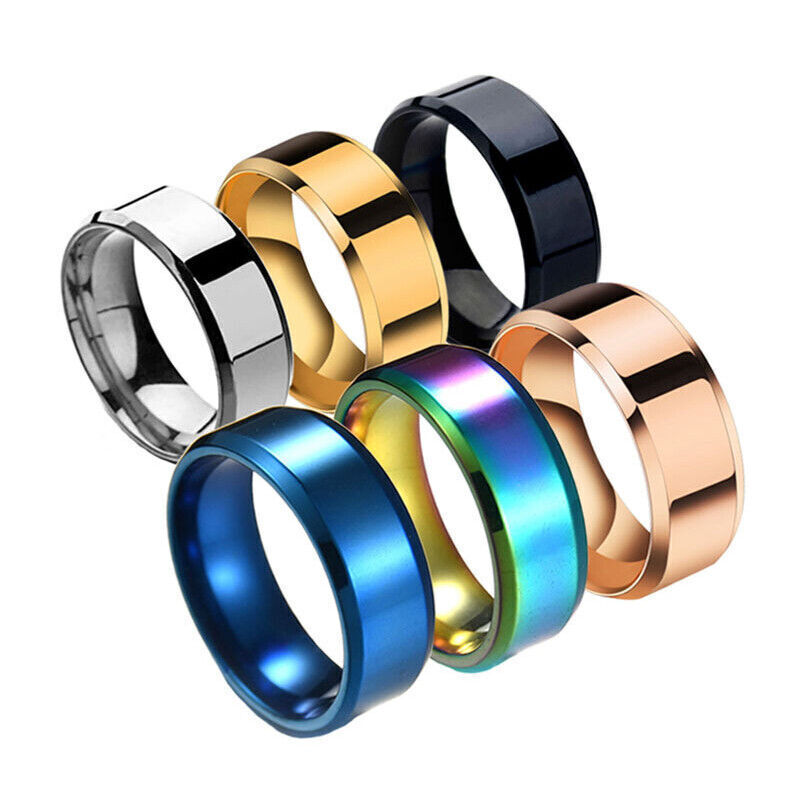 8MM Stainless Steel Ring Band Charm Black Men's SZ 6 to 12 Wedding Rings Gift