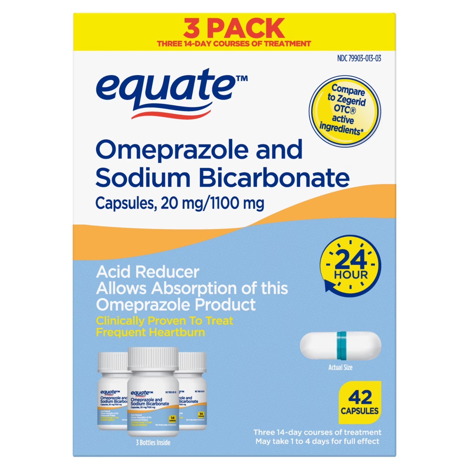 Equate Omeprazole 20mg / Sodium Bicarbonate 1100mg Acid Reducer 42 Capsules