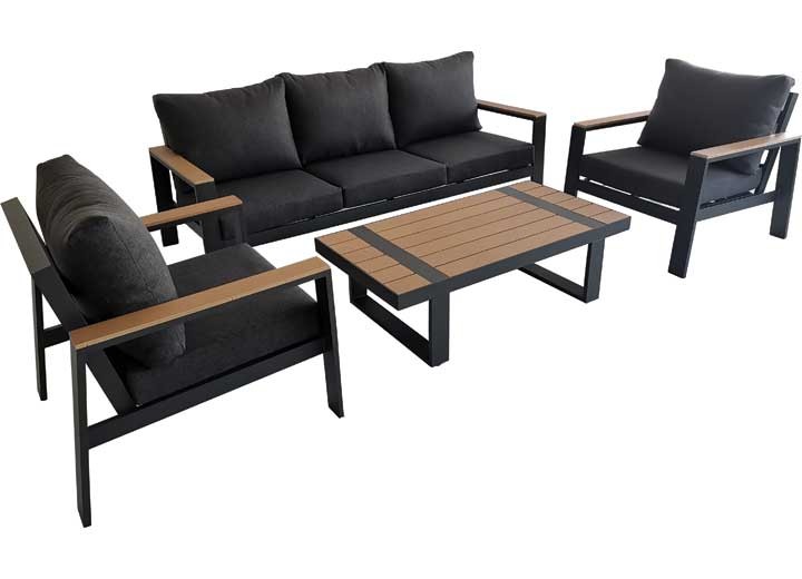 Allspace 450621P 4-Piece Aluminum Furniture Set – Black, Sofa, 2 Chairs, Table