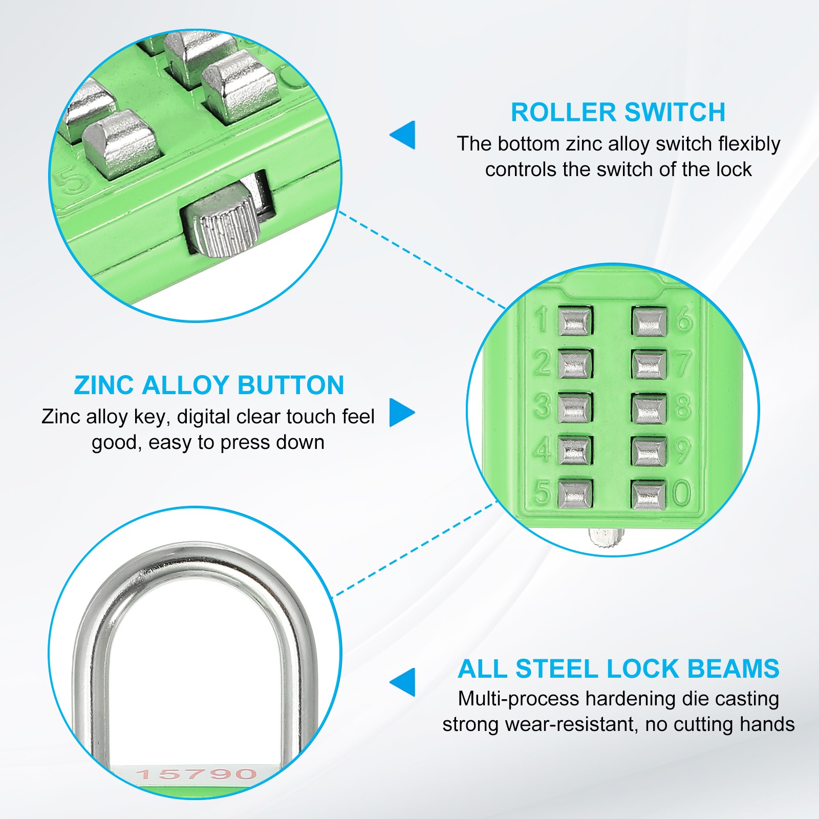 10 Digit Button Combination Padlock 2pack 5 Digit Locking Mechanism Lock Green