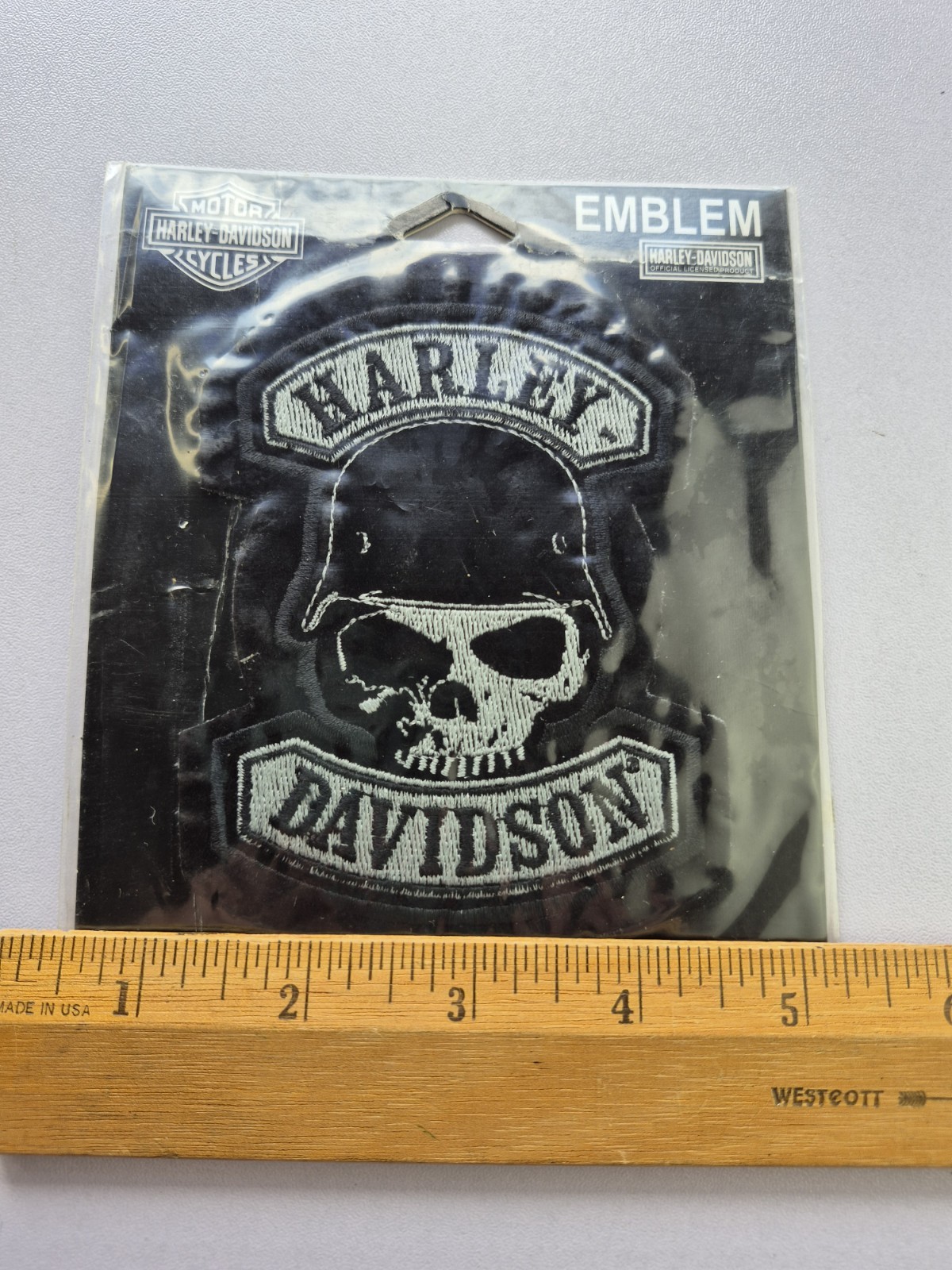 Harley Davidson Emblem Sew On Application Patch Skull Helmet Black White