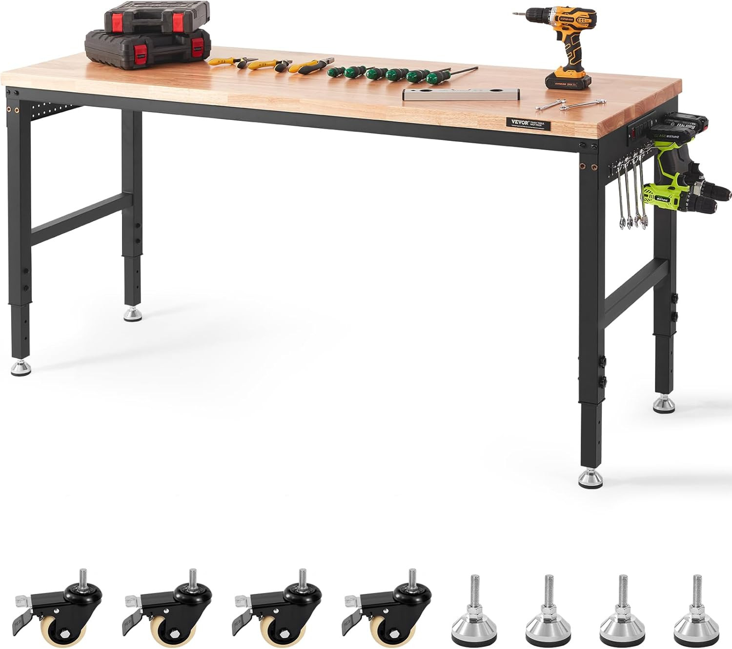 Workbench for Garage 72" Adjustable Workbench, Heavy-Duty Hardwood Worktable wit