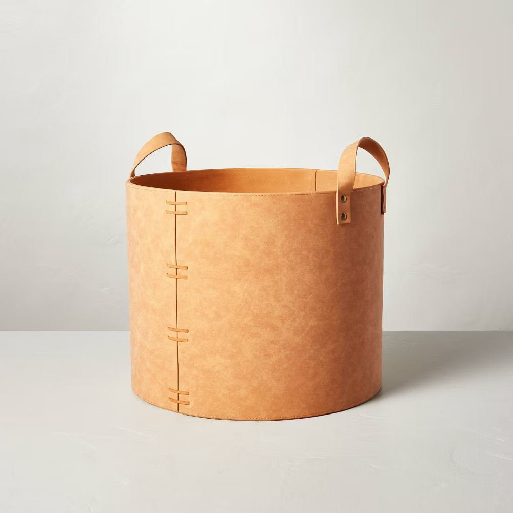 Large Faux Leather Storage Bin Camel Brown - Hearth & Hand with